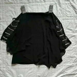 Black sheer rhinestone flowy top chaus womens XL going out classic city party